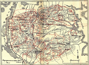 Карта Хибинских тундр с маршрутами экспедиций 1920-1923 годов